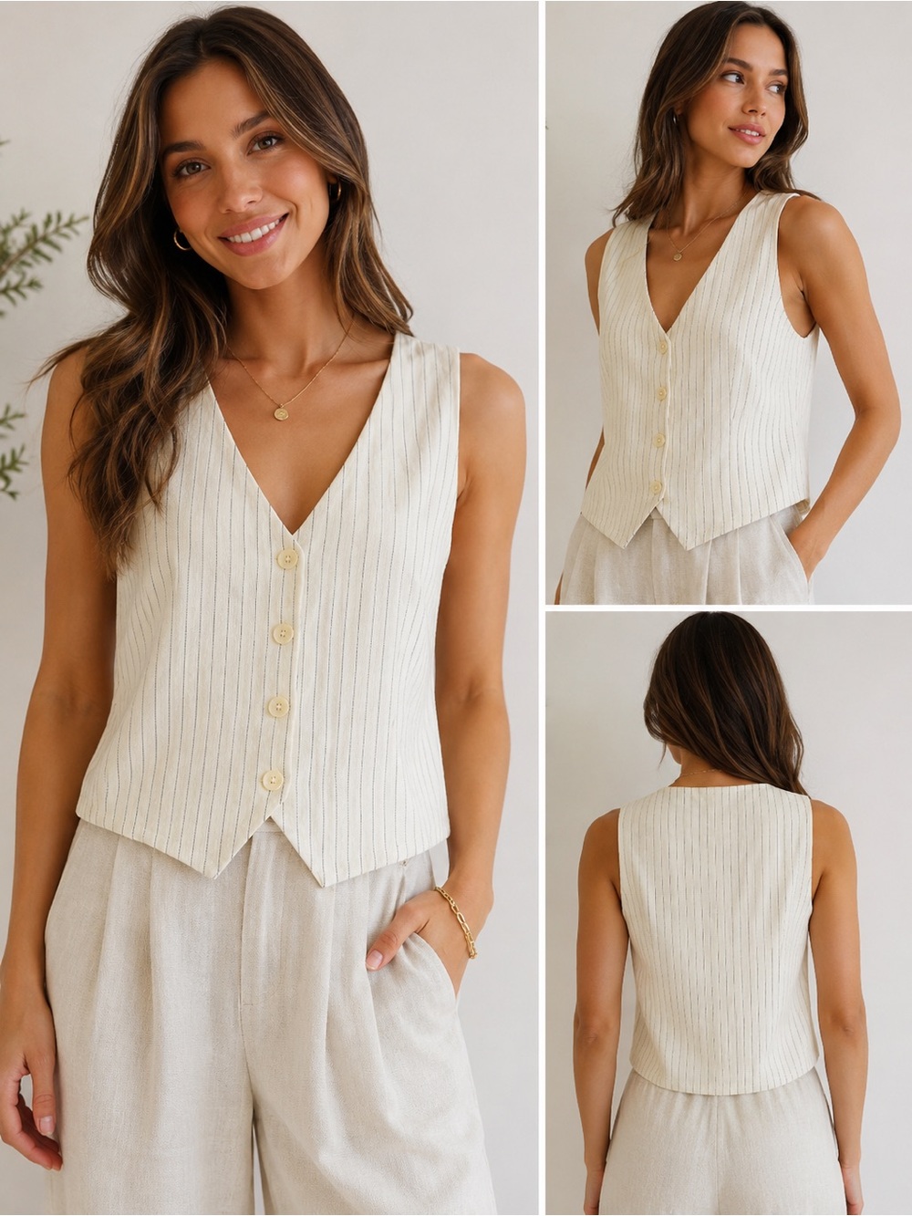 AND NOW THIS Linen Blend Pinstripe Vest Top – NWT LG